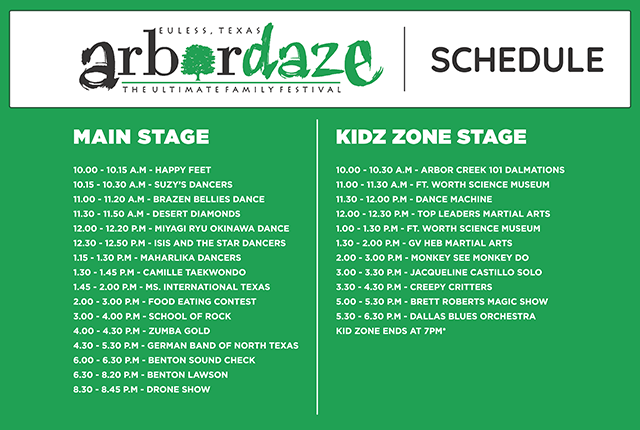 Main Stage And Kidz Zone Stage Schedule